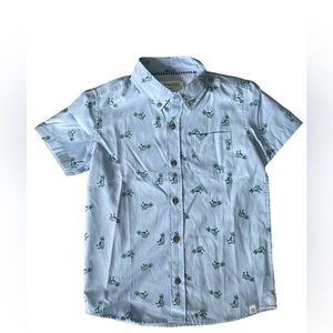 Boys Sovereign Code short sleeve dress shirt size 7 , blue with dinosaurs